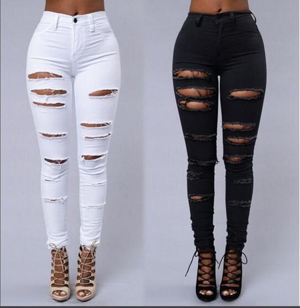 Mujeres de la calle Jeans delgadas Jeans sexy jeans ajustados de la moda pantalones de mezclilla en blanco y negro