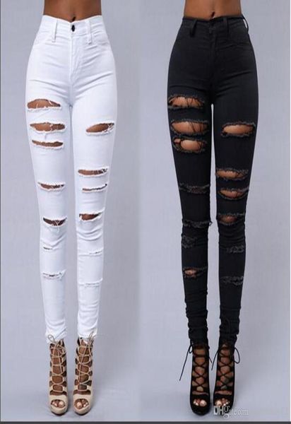 Mujeres de la calle Jeans delgadas Jeans sexy jeans ajustados de la moda pantalones de mezclilla en blanco y negro