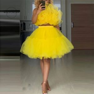 Haile Street Yellow Femmes TULLE Multi-couches jupes pour la fête courte mode adulte élastique jupe de tutu féminine PO Shoot 240425