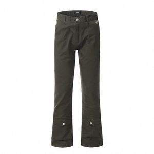 High Street Zipper Decorati Pantalon évasé Hommes Streetwear Multi-poches Casual Pantalon droit Hommes 02ud #