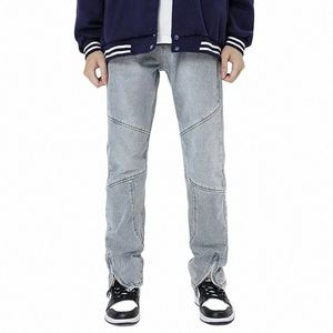 High Street Zipper Cousing Straight Cargo Pants Fi Lignet Sauthoue Retro Trend Leisure Denim Baggy For Jeans Men 5036 X9M1 # #