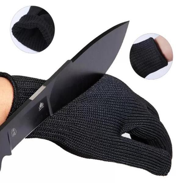 Guantes de seguridad resistentes a cortes de alta resistencia Grado 5 Cocina protectora para corte de carne de pescado Alambre de acero negro Malla metálica Trabajo de carnicero