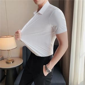 Hoge stretch anti-rimpel herenoverhemden korte mouwen overhemden voor heren slim fit sociale zakelijke blouse wit overhemd s-4xl 240307
