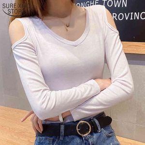 Haute Stretch Off-Shoulder Bottoming Shirt Automne À Manches Longues Pull Tops Mode Coréen Coton Blouses Femmes Blusas 10477 210415