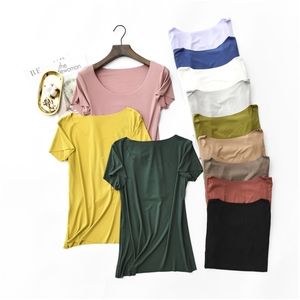 Hoge stretch rib katoen casual slim fit basic korte mouw vrouwen t-shirt naadloze tops zwarte vrouwen t-shirt onder shirt plus size x0628