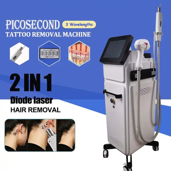 Haute technologie 810nm Diode Laser Épilation Point de glace Épilateur Nd Yag Picolaser Tatouage Sourcils Lavage Tache de rousseur Enlèvement de taupe Machine 2 en 1 pour tous les types de peau