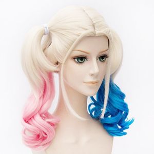 Fibre haute température bob Cosplay Party perruques Harley Quinn perruque couleur mélangée cheveux synthétiques Peruca femmes 60cm perruques d'halloween pour les femmes