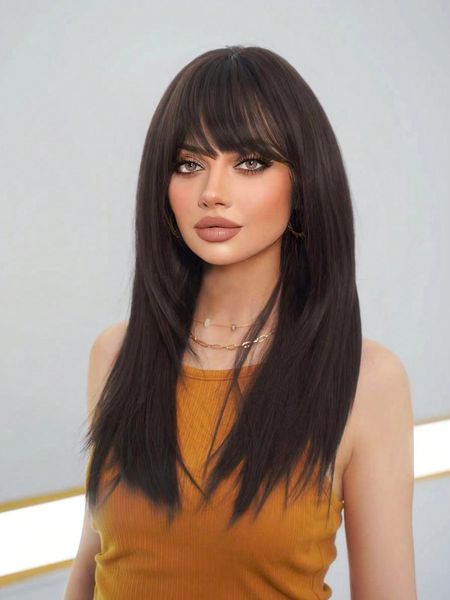 Wig Fibre Wig Europe et United States Fashion Longue couche de cheveux droits COUVERTURE FULLE COUVERTURE