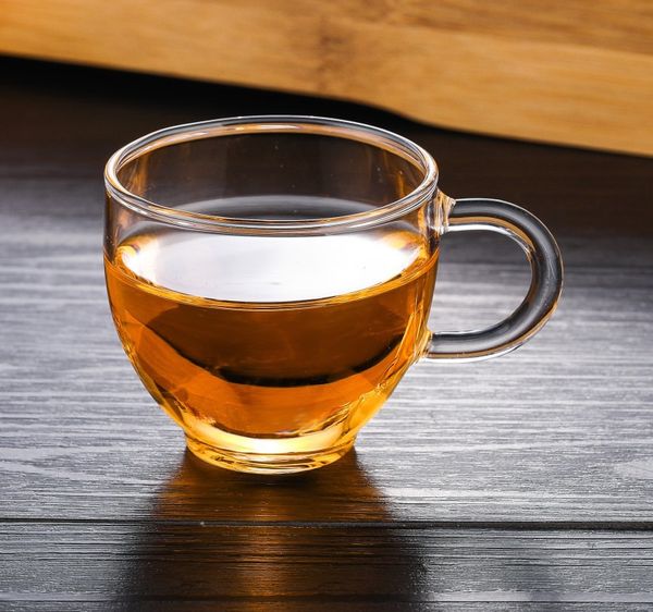 Petite tasse en verre transparent résistante aux hautes températures, tasse à thé monocouche, service à thé en verre, tasse à thé à fleurs, vente en gros d'usine