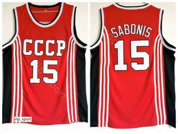 High/Top 15 Arvydas Sabonis Jersey Men Sale Basketball CCCP Team Russia Jersey College Moive Ademende rode kleur Topkwaliteit te koop