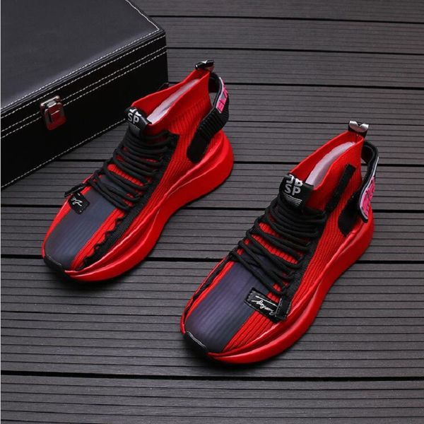 Chaussures de planche montantes printemps automne nouvelles chaussettes confortables chaussures Version coréenne semelle épaisse hommes Blcak blanc rouge bottines D2H3