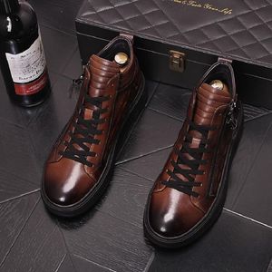 High Top Brand Personality Short Fashion Versation Casual Men S Board Shoes Vintage Cowhide Boots a de Shoe Boot