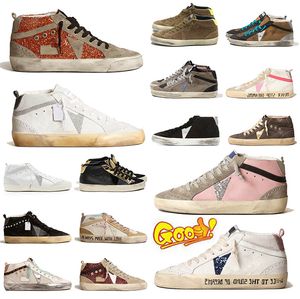 Marques italiennes montantes Mid Slide Star Baskets montantes Femmes Chaussures Goldenn Gooseitys Mode Rose-Or Paillettes Classique Léopard Blanc Do-old Dirty Designer Chaussure