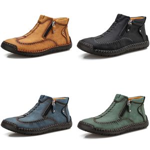 Zapatos informales de cuero de alta calidad, zapatillas deportivas sin cordones para hombre, color amarillo, azul, verde y negro, de talla grande, cálidas para otoño GAI