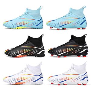 High Top New Football Boots Hommes TF AG Chaussures de football Chaussures d'entraînement pour jeunes Bleu Noir Blanc