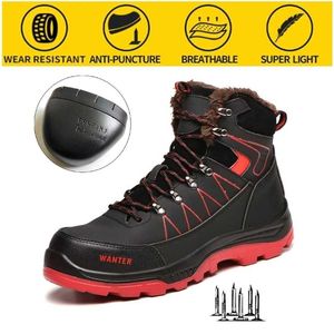 Chaussures de sécurité montantes pour hommes Anti-écrasement Anti-perçage Travail Hiver Plus Velours Chaud Protection pour Hommes 211217