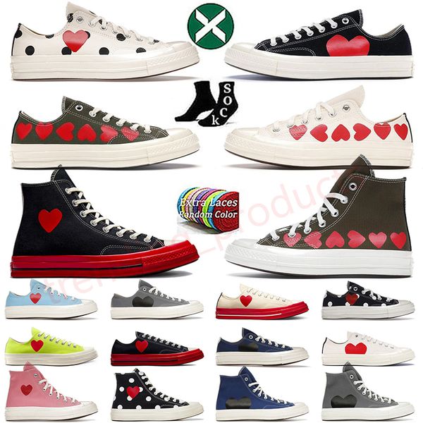 High Top Vintage Comme Des Garcons X 1970s Canvas Casual Shoes Femmes Hommes All Star Classic 70 Chucks Taylors Low Multi-Heart Flat Trainers Sports Sneakers Taille 45