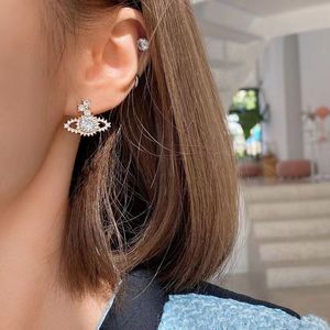 Version haute après les boucles d'oreilles en cristal de diamant flash Saturn du Pacifique Ouest Europe et États-Unis mode luxe mariage fiançailles cadeaux sociaux