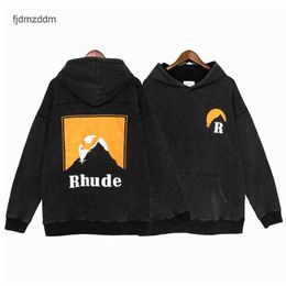 Haute version American Fashion Rhude Water Wash Water Classic Sunset Theme Imprimed Pull Loose Pull pour hommes et femmes