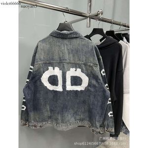 Hoge versie herfst nieuwe mouw BB Graffiti Letter B Familie paar losse casual winter denim jack voor mannen en vrouwen