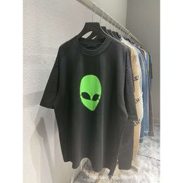 Hoge versie B Alien hoofd Round Round Nek Korte mouw Paris Hole Old Print Trendy T-Shirt Men Women Women