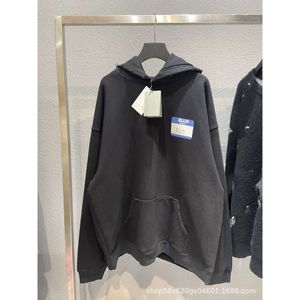 Hoge versie B-merklabel bedrukte pluche hoodie met trendy merk Ins Paris Distressed Hole losse warme hoodie