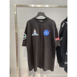 Hoge versie B Space Astronaut Print Korte mouw Paris Nasa Badge Tide Brand T-shirt Ins Net rood dezelfde stijl