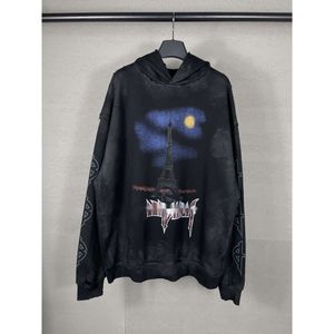 Version haute Cola broderie dessinée à la main Graffiti bande noire Cardigan à capuche coupe ample style unisexe lavé sweat à capuche à fermeture éclair veste pour homme à capuche femmes X0DZ