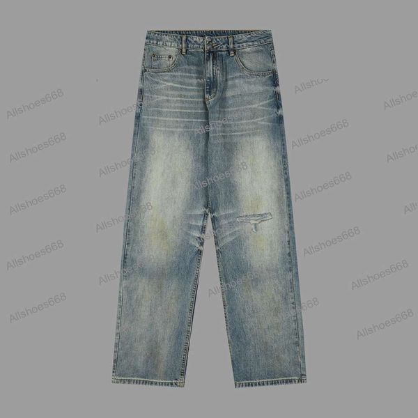 Jean en Denim pour hommes, pantalon usé à trous, jambe droite, teint dans la boue, Style Couple, nouvelle version haute, 2024