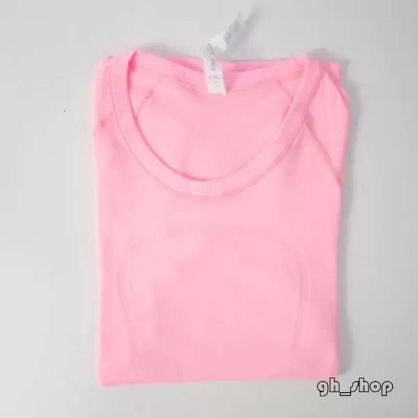 Versión alta Lulu Outlets para mujer Camisas de manga corta de yoga Swiftly Tech Mujeres Deporte Top Transpirable SS Crew Nylon Entrenamiento Camiseta desnuda Mujer 8021