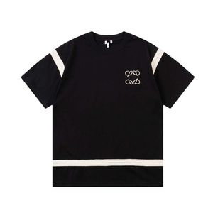 Hoge versie luxe mode Luo Family Classic geborduurd lint gesplitst Loose korte mouwen T -shirt voor mannen en vrouwen