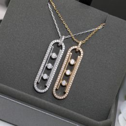 Hoge versie Nieuwe 18K Rose Gold Ketting met Drie Diamanten Glijdende Hanger Ketting voor Vrouwen Minimalistische ins Diamond Sleutelbeen Ketting voor Vrouwen