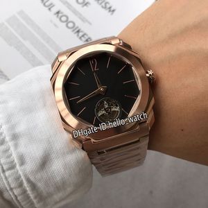 Hoge versie Nieuwe Octo Finissimo Tourbillon 102346 BGO40BGLTBXT Black Dial Automatic Mens Horloge Rose Gold Steel Armband Horloges Hallo_Watch