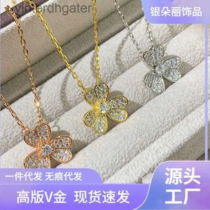 Hoge versie origineel 1to1 merk ketting Vancefe v Gold Lucky Full Diamond Clover ketting voor vrouwen verguld met 18K rosé goudontwerper Hoge kwaliteit Choker ketting