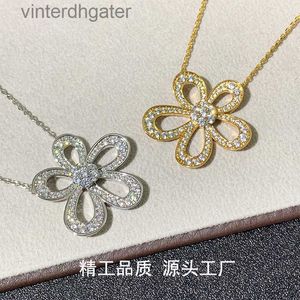 Version haute originale 1to1 Collier de marque Vancefe Collier de tournesol V Gold High Edition Full Diamond Grand Collier de fleurs Collier de tour de cou de haute qualité