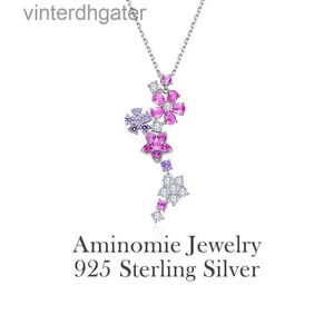 Hoge versie origineel 1to1 merk Vancefe ketting 925 sterling zilveren ketting kristallen hanger voor dames nacht roze bloemontwerper hoogwaardige choker ketting