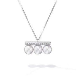 Versione alta Collana di perle New Sun Naien di tiffay Tre perle intarsiate con ciondolo in legno di equilibrio di zirconi argento sterling oro 18 carati