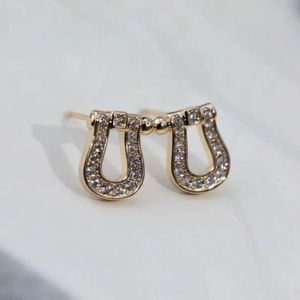 Hoge versie V-Gold F Home Full Horseshoe met Wang Qian's dezelfde lichte modeset Diamant U-vormige oorbellen en oorgespen