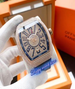 Hoge versie V45 SC DT Horloges Diamond datum wijzerplaat Rose Gold Steel Case Automatische mechanische beweging Blauwe lederen bandontwerper ME6219430