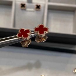 Hoge versie van kleine vier blad klaver oorbellen vrouwelijk goud verdikt plating 18k rose goud natuurlijke rode chalcedony witte fritillaria sieraden