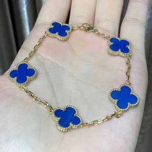 Hoge versie VanceFe Lucky Five Flower Bracelet Hoge versie V Goud verdikt plating 18K Rose Gold dubbelzijdige natuurlijke blauwe chalcedony