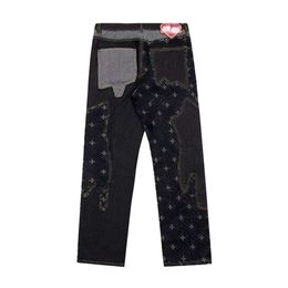 Jeans délavés pour hommes, pantalons en Denim, Version haute, de styliste 1v, brodés en 3d, jambes droites amples, pantalons décontractés