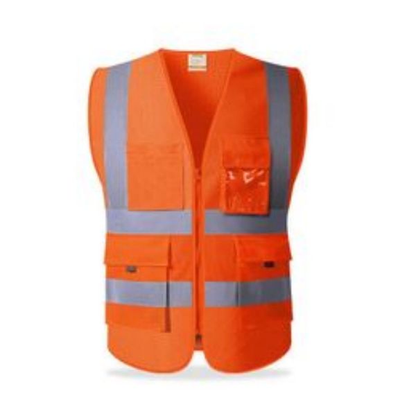 Gilet de sécurité en maille haute visibilité orange-réfléchissant pour homme Gilet en maille réfléchissante avec poches pour l'été