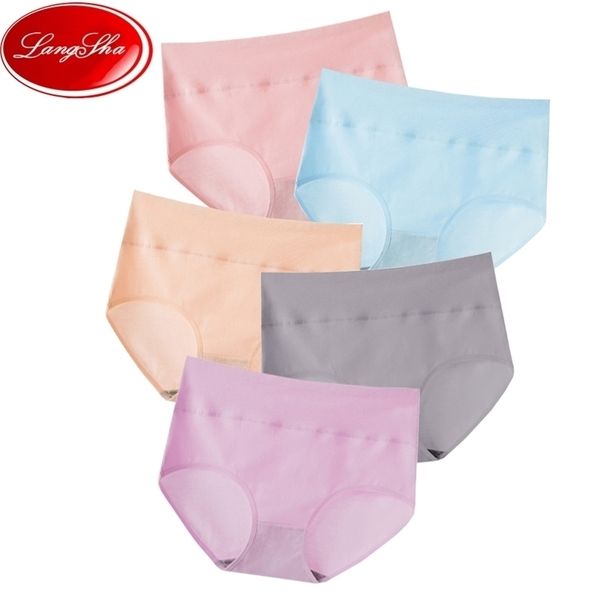 Taille haute 5pcs / Set Culotte Femmes Soft Coton Body Souswear Sous-Vêtements Sous-vêtements respirants Signes sans couture Sexy Confort Femme Lingerie XXL 201112