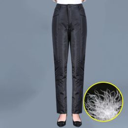 Taille élevée 80% canard pantalon noir noire Nouveau hiver épaississant un pantalon baggy élégant surdimensionné 5xl pantalon droit pour 100 kg