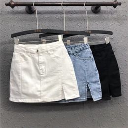 Sac à taille haute hanche Slit Maxi jupe blanche plissée extrême sexy mini micro plus taille en jean skirts faldas mujer mod 240402