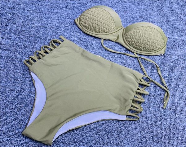 Bikini haute taille de maillot de bain vert 2019 Push up up Sexy Cut Upwear plus taille Femmes sans bretelles Troisses de bain séparées Y196184253
