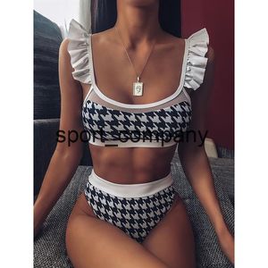 Bikini de cintura alta, nuevo traje de baño estampado con volantes, traje de baño femenino de encaje, conjunto de Bikini de verano para mujer, traje de baño Swimming257k