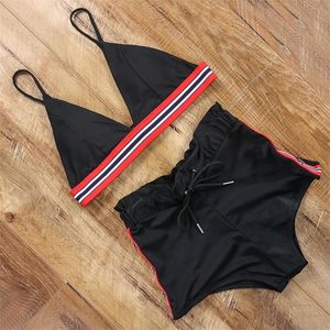 Hoge Taille Bikini Set Push Up Sport Badpak Halter Top Micro Biquini Solid Boxer Badmode Dames Sexy Badpak Beach Wear T200508