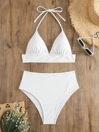 Taille haute Bikini solide blanc maillot de bain femmes licou maillots de bain femmes baigneurs maillot de bain maillot de bain maillots de bain 240321